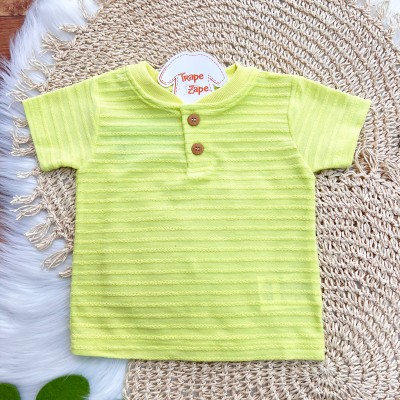 Conj. Camiseta com Listras e Bermuda - Verde Neon e Areia